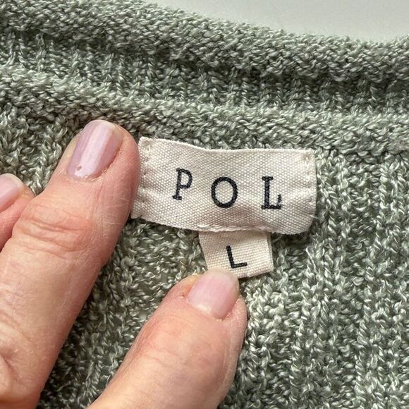 Pol Knit Scoop Neck Distressed Raw Hem Pullover Sweater Green Size Large - Picture 6 of 10